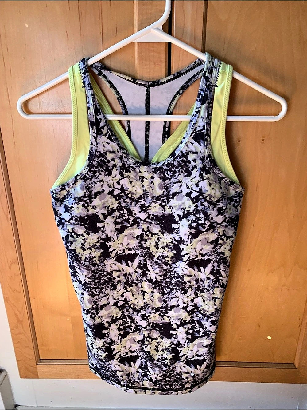 Lululemon No Limits Racerback Tank Top Floral Black & Lime Green Size 4